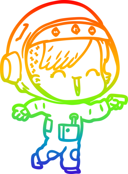 Gökkuşağı gradyan çizimi mutlu bir uzay kızının çizimi bir insan tarafından çizilmiş