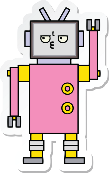 Bir insan tarafından çizilmiş şirin çizgi film robotunun çıkartması.
