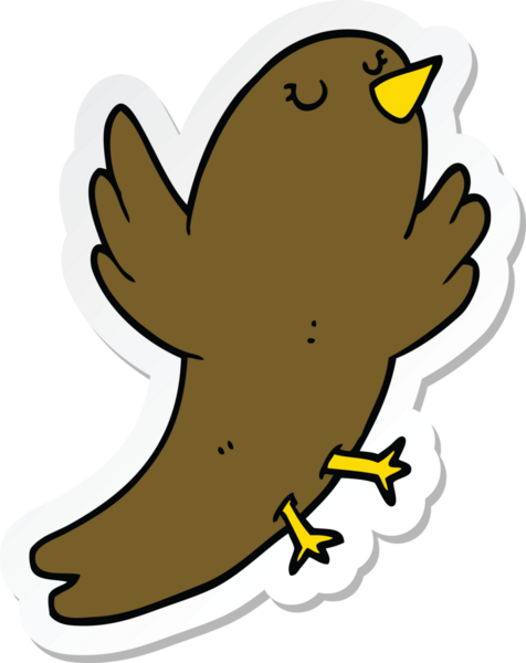 Bir insan tarafından çizilmiş çizgi film kuşunun çıkartması.