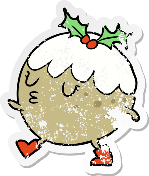 Bir insan tarafından çizilmiş karikatür Noel pudinginin sıkıntılı çıkartması.