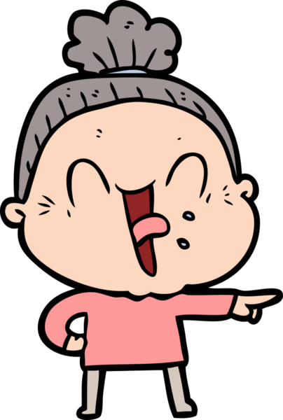 Bir insan tarafından çizilmiş mutlu yaşlı kadın çizgi filmi.