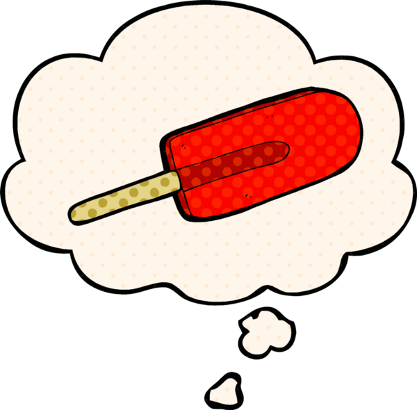 Bir insan tarafından çizilmiş çizgi roman tarzındaki düşünce baloncuklu buz lolipopu.