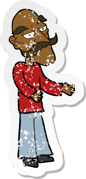 Bir insan tarafından çizilmiş bıyıklı yaşlı bir adamın karikatür yapıştırması.