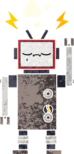 Bir insan tarafından çizilmiş bir robotun retro çizim tarzı karikatürü