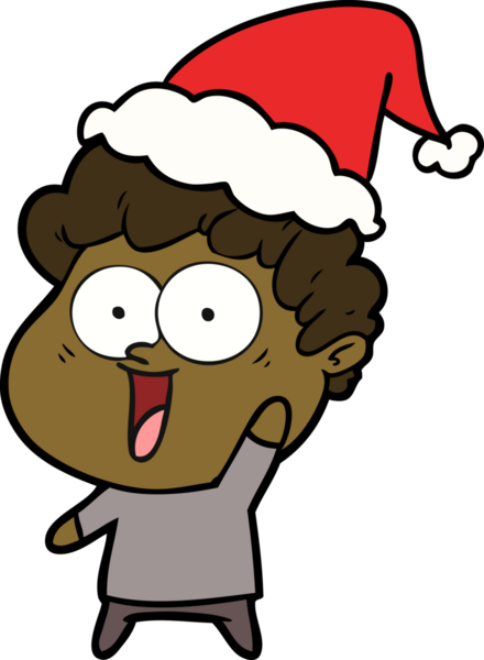 Bir insan tarafından çizilmiş Noel Baba şapkası giyen mutlu bir adamın el çizimi.