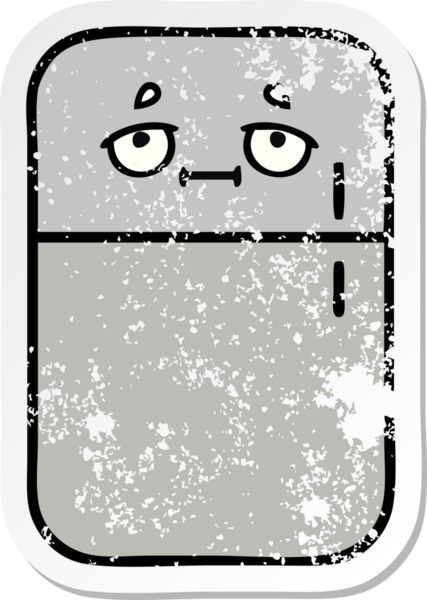 Bir insan tarafından çizilmiş şirin bir buzdolabının sıkıntılı çıkartması.