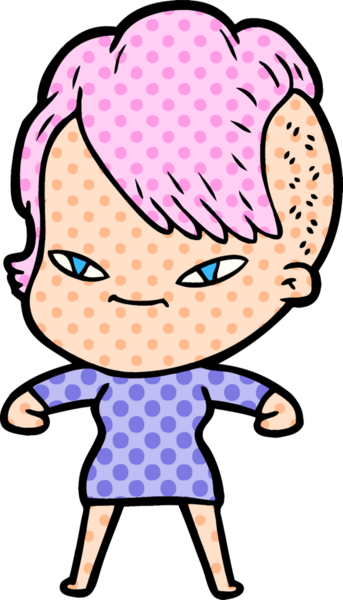 Bir insan tarafından çizilmiş hippi saç kesimli sevimli bir çizgi film kızı.