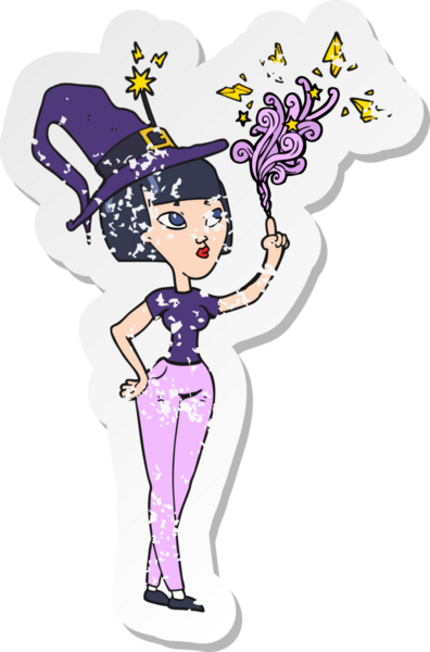 Bir insan tarafından çizilmiş karikatür cadısının gerilmiş çıkartması.