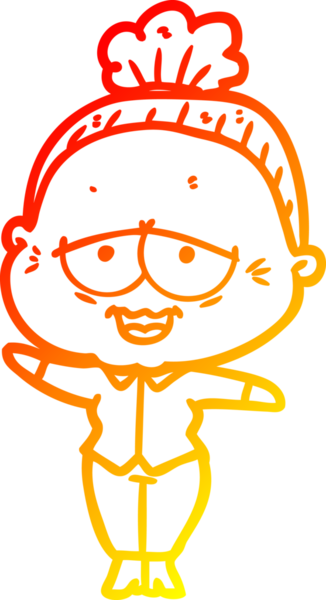 Bir insan tarafından çizilmiş mutlu, yaşlı bir kadının sıcak çizgi çizimi.