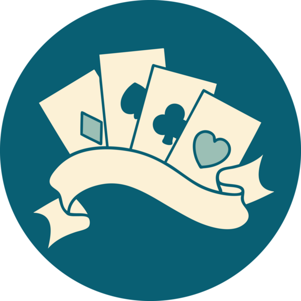 Bir insan tarafından çizilmiş kartların ve pankartın ikonik dövme şekli