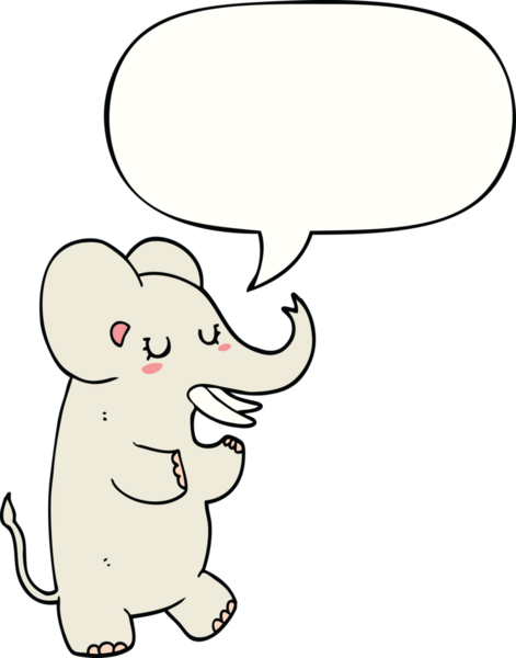 Bir insan tarafından çizilmiş konuşma balonlu bir fil.