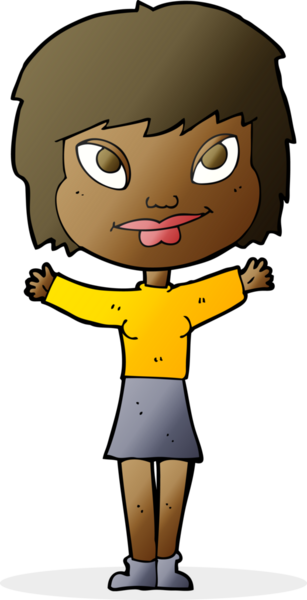 Bir insan tarafından çekilen kollarını sallayan çizgi film kadını.