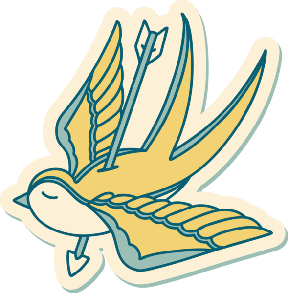 Bir insanın çizdiği okla delinmiş bir kırlangıç dövmesi.