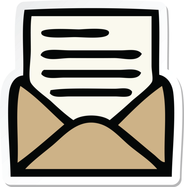 Bir insan tarafından çizilmiş şirin bir karikatür ve zarfın etiketi.