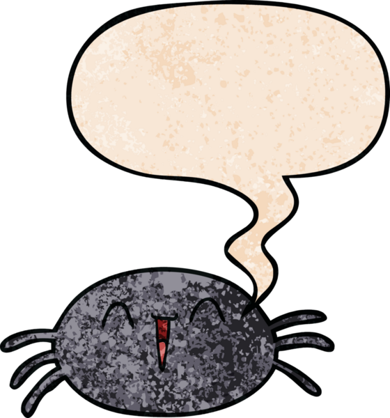 Bir insan tarafından çizilmiş eski dokuda konuşma baloncuğu olan cadılar bayramı örümceği çizgi filmi.