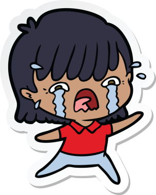 Bir insan tarafından çizilmiş ağlayan bir çizgi film kızına ait etiket.