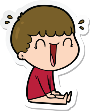 Bir insan tarafından çizilmiş, gülen bir karikatürcünün çıkartması.