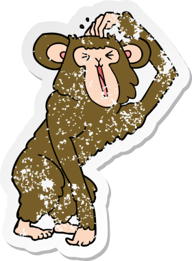 Bir insanın çizdiği şempanze kafasının çizildiği karikatür çıkartması.