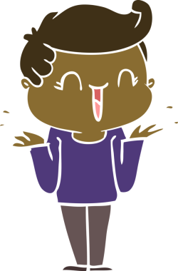 Bir insan tarafından çizilmiş düz renkli çizgi film karakteri.