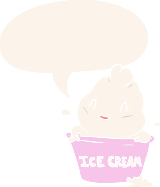 Bir insan tarafından çizilmiş konuşma baloncuklu tatlı çizgi film dondurması.