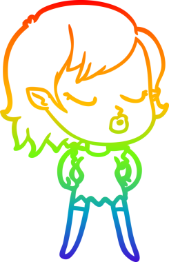 Gökkuşağı gradyan çizgisi. Bir insan tarafından çizilmiş şirin bir vampir kız çizgi filmi.