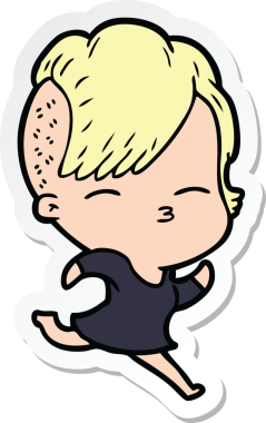 Bir insan tarafından çizilen ve gözlerini kısarak bakan bir kızın çıkartması.