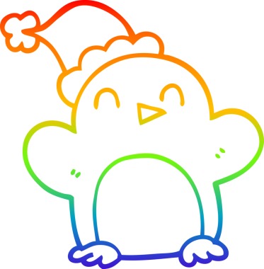 gökkuşağı gradyanı çizimi bir insan tarafından çizilmiş bir karikatür noel pengueni