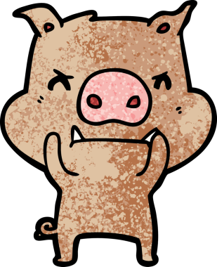 Bir insan tarafından çizilmiş kızgın çizgi film domuzu.