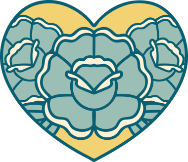 Bir insan tarafından çizilmiş kalp ve çiçeklerin ikonik dövme şekli