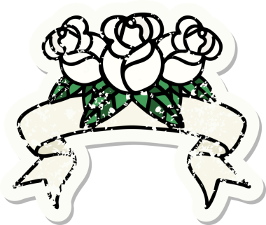 Bir insan tarafından çizilmiş bir buket çiçeğin bayrağını taşıyan eski bir etiket.