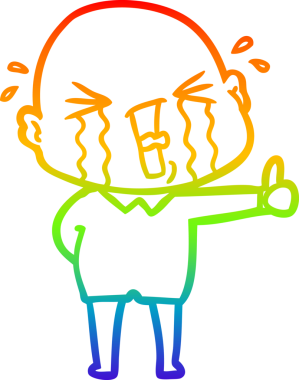 Bir insan tarafından çizilmiş ağlayan kel bir adamın çizgi çizimi.