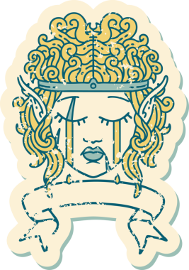 Retro Dövme Tarzı Ağlayan Elf Barbar karakter yüzü Bir insan tarafından çizilmiş pankartıyla