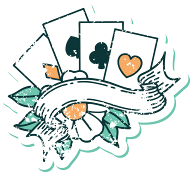 Bir insan tarafından çizilmiş kartların ve pankartın sembolik dövmeli resmi