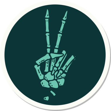 Bir insan tarafından çizilmiş barış işareti veren geleneksel bir iskelet stili dövme çıkartması.