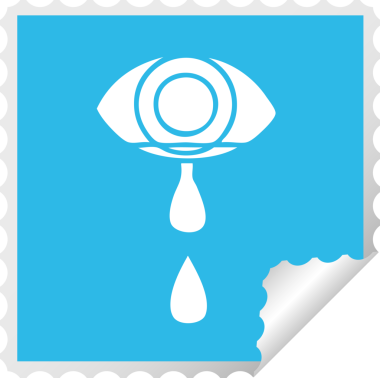 Bir insan tarafından çizilmiş ağlayan bir gözün kare soyulmuş çıkartması.