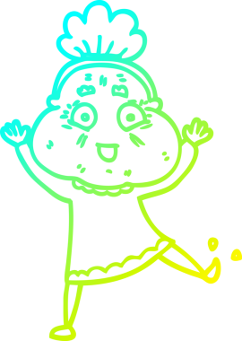 Bir insan tarafından çizilmiş dans eden yaşlı bir kadının soğuk çizgi çizimi.