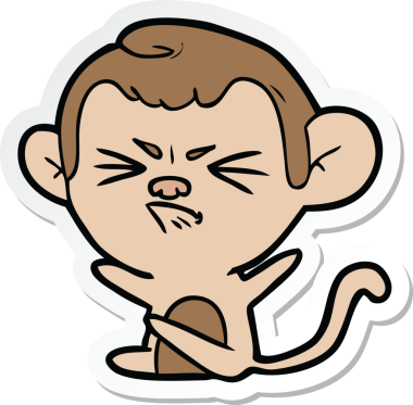 Bir insan tarafından çizilmiş kızgın bir maymunun çıkartması.