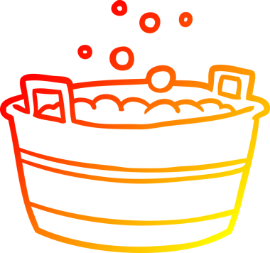 Bir insan tarafından çizilmiş su dolu eski bir teneke banyonun sıcak çizgi çizimi