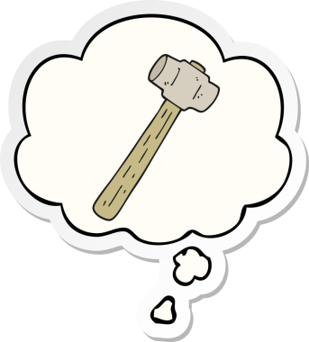 İnsan tarafından çizilmiş bir çıkartma olarak düşünce baloncuğu olan çizgi film balyozu.