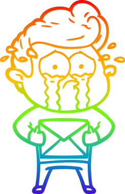 Gökkuşağı gradyan çizgi çizimi bir insan tarafından çizilmiş ağlayan bir adamın resmi.