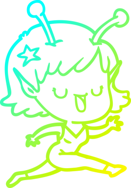 Bir insan tarafından çizilmiş mutlu uzaylı kız çizgi filminin soğuk gradyan çizimi.