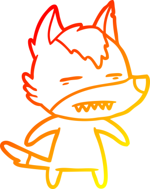 Bir insan tarafından çizilmiş dişleri gösteren çizgi bir kurdun sıcak çizgi çizimi