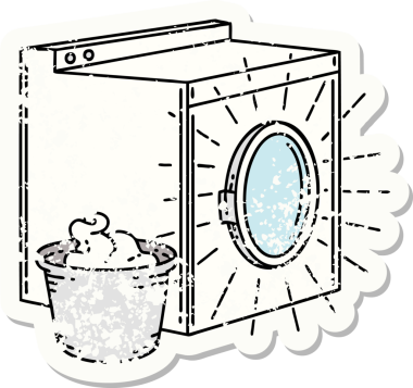 Bir insan tarafından çizilmiş eski bir dövme stili çamaşır makinesi çıkartması.