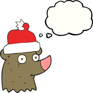 Bir insan tarafından çizilmiş Noel şapkası takan serbest çizim baloncuk ayısı.