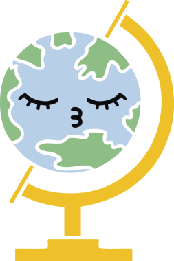 Bir insan tarafından çizilmiş dünyanın düz renkli retro karikatürü