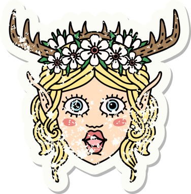 Bir insan tarafından çizilmiş bir Elf Druid karakterinin grunge çıkartması.