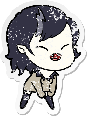 Bir insan tarafından çizilmiş gülen vampir kız çizgi filminin sıkıntılı çıkartması.