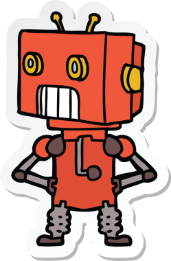 Bir insan tarafından çizilmiş robot karikatür çıkartması.