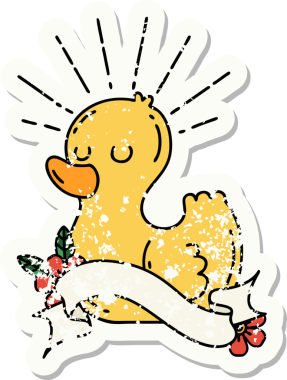 Bir insan tarafından çizilmiş eski bir dövme stili plastik ördek çıkartması.