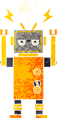 Bir insan tarafından çizilmiş arızalı bir robotun retro çizim tarzı karikatürü